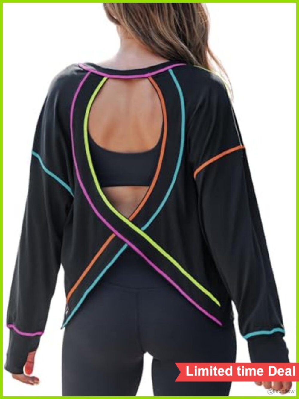 Women's Open Back Long Sleeve Workout Top with Finger Holes
